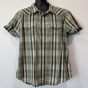 Levi's Shirt Men's XXL Green Pearl Snap‎ Western Plaid Cowboy Short Sleeve